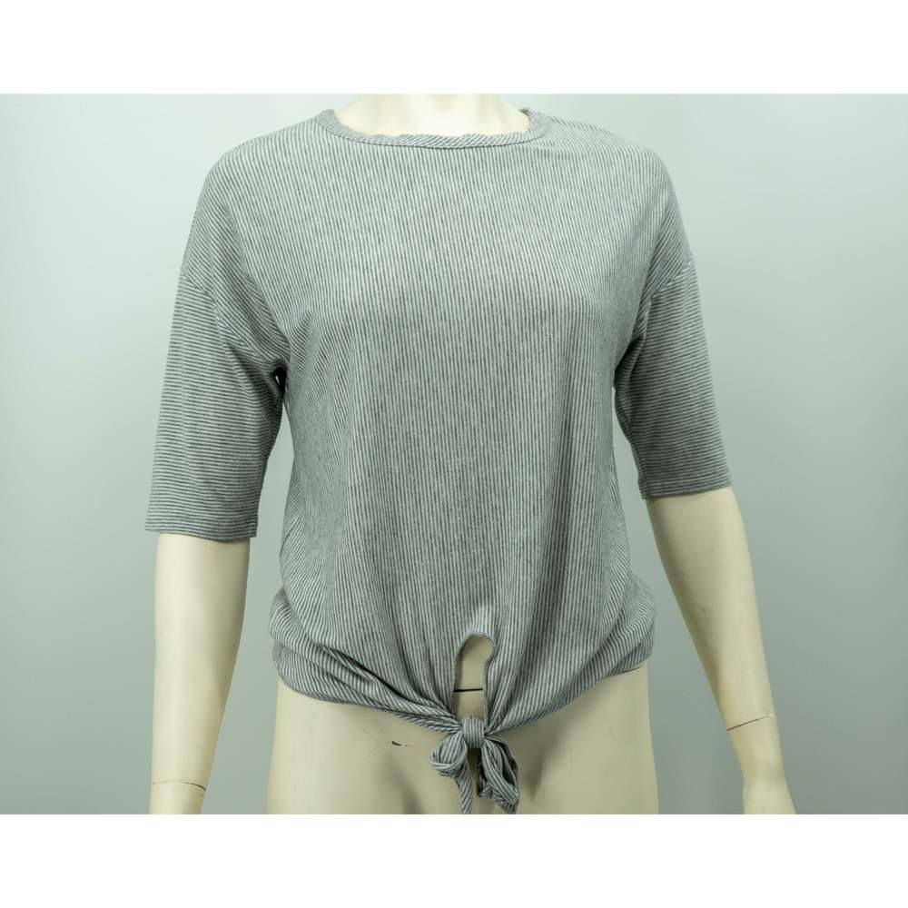 COIN 1804 T-Shirt Womens Size S Striped Grey Tie Front, Size Small